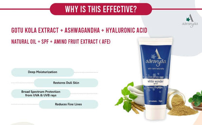 Aaranyaa Fairness Cream White Wonder SPF 20 (55gm) Face Cream with Hyaluronic Acid & Vitamin C to Hydrate, Moisturize & Brighten Skin | For Sun Protection - Paraben Free