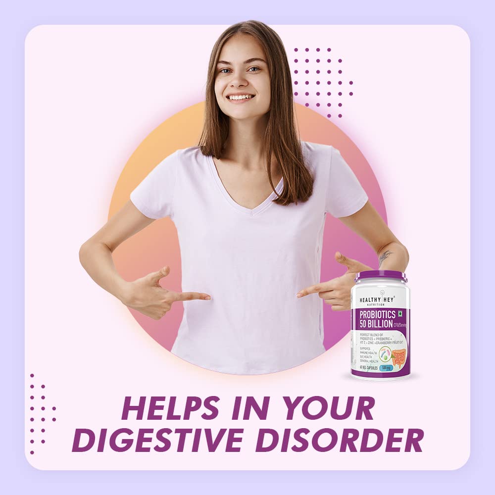 Zephivo HealthyHey Nutrition Probiotics 50 Billion CFU Multi- Strains, 60 Veg. Capsules, Targeted Release Technology, Stomach Acid Resistant, No Need for Refrigeration, Non-GMO, Gluten-Free
