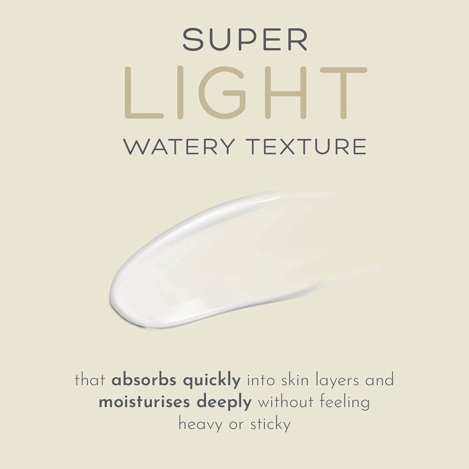 Super light watery texture description with a droplet on a beige background