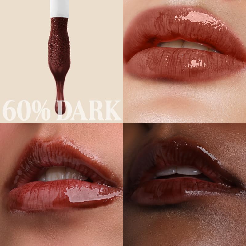 GLAZE BEAUTY Lip Oil Combo Pack of 5 - Honey Truffle, Pink Sorbet, Berrywood, Hibiscus Jam & 60% Dark | Peppermint | Hydrating | Non-Sticky | Glossy Finish | Lip Care