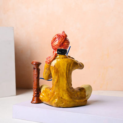 Decorative Set of 2 Rajasthani Desi Men Polyresin Showpiece Figurine Idol for Living Room, Bedroom, Office/Home Decoration