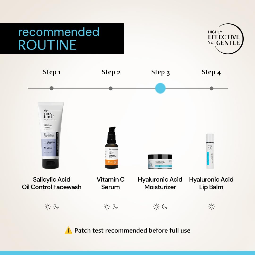 Skincare routine diagram with products and steps on a light background