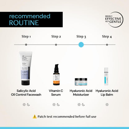 Skincare routine diagram with products and steps on a light background