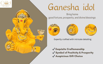 Gold Art India Ganesha Mango Terracotta Finish | for Car Dashboard | Gifting | Office Desk | Home Decor (2.9 inch)