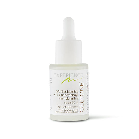 Skincare serum bottle with dropper on a white background