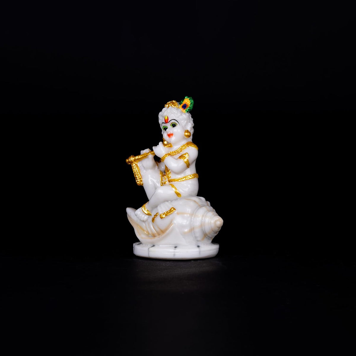 Sacred Needs Marble Dust Shankh Krishna Idol – 11.68 cm – Decorative Murti for Pooja Room, Home Temple & Gift Purpose
