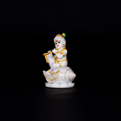 Sacred Needs Marble Dust Shankh Krishna Idol – 11.68 cm – Decorative Murti for Pooja Room, Home Temple & Gift Purpose