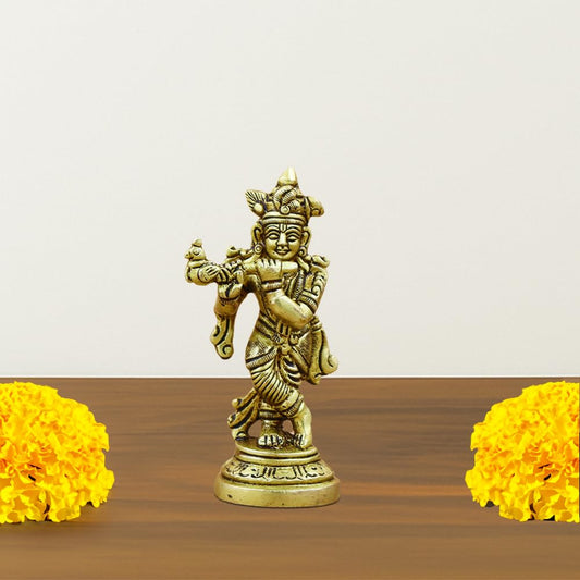 100% Pure Brass Krishna Idol for Home Dcor, Puja, and Spiritual Gifting | Ideal for Living Room, Office, or Personal Altar