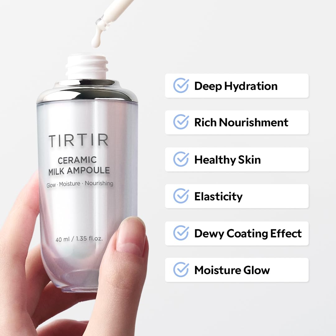 TIRTIR Ceramic Milk Ampoule, Hydrating Face Serum with Ceramides & Vegan Milk Complex for Moisturized, Radiant Skinmic Milk Ampoule, 30 ml