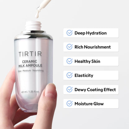 TIRTIR Ceramic Milk Ampoule, Hydrating Face Serum with Ceramides & Vegan Milk Complex for Moisturized, Radiant Skinmic Milk Ampoule, 30 ml