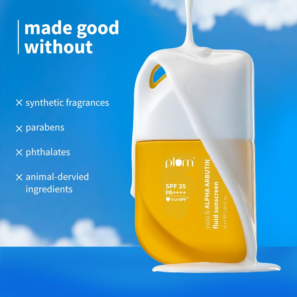 Plum Yuzu & Alpha Arbutin Weightless Fluid Sunscreen 35 PA++++  | Helps Fade Tan & Dark Spots | Ultra-light Texture | 50 gm