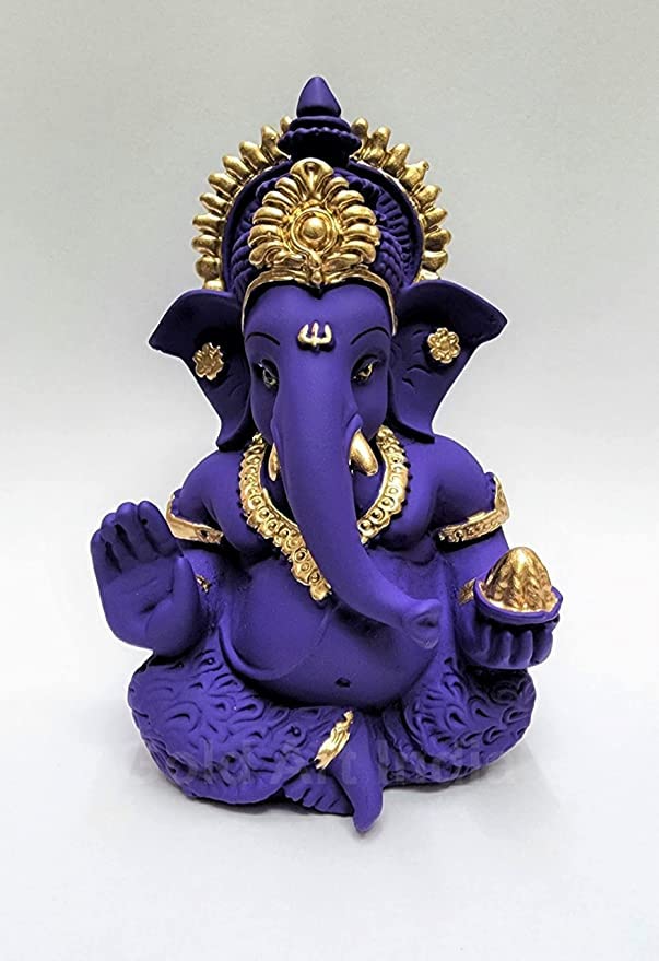 Gold Art India Beautiful Terracotta Ganesha in Violet - A Festive and Auspicious Addition to Your Home or Car(MukutVioletTerra)