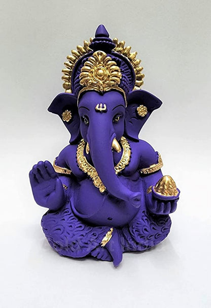 Gold Art India Beautiful Terracotta Ganesha in Violet - A Festive and Auspicious Addition to Your Home or Car(MukutVioletTerra)