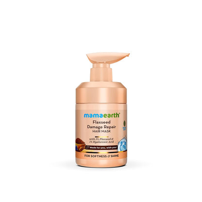 Mamaearth Flaxseed Damage Repair Hair Mask with 5% Flaxseed, 1% Hyaluronic Acid, Ceramides for Soft, Smooth, Shiny Hair - 300 ml | 100% Damage Repair | For Dry & Frizzy Hair | Sulphate & Paraben Free