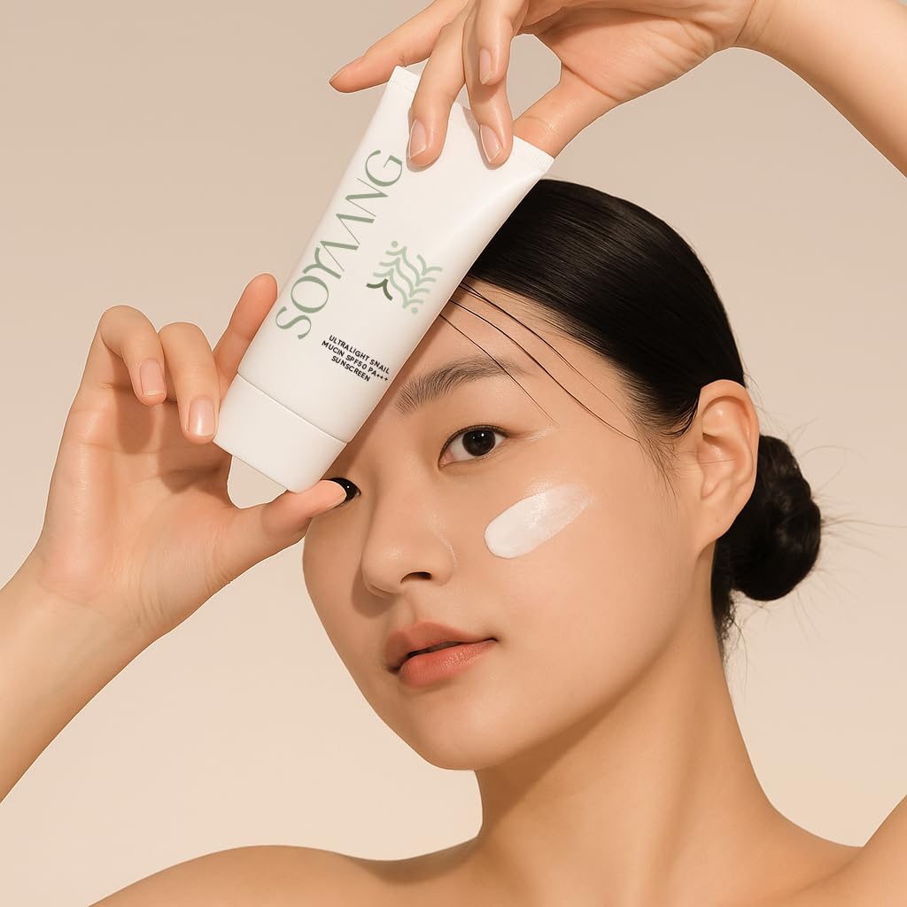 Soyaang Ultralight Snail Mucin SPF50 PA+++ Sunscreen with Ceramides, Zinc Oxide & Green Tea | Repairs While Protecting | Lightweight, No White Cast Sunscreen for All Skin Types | 50g