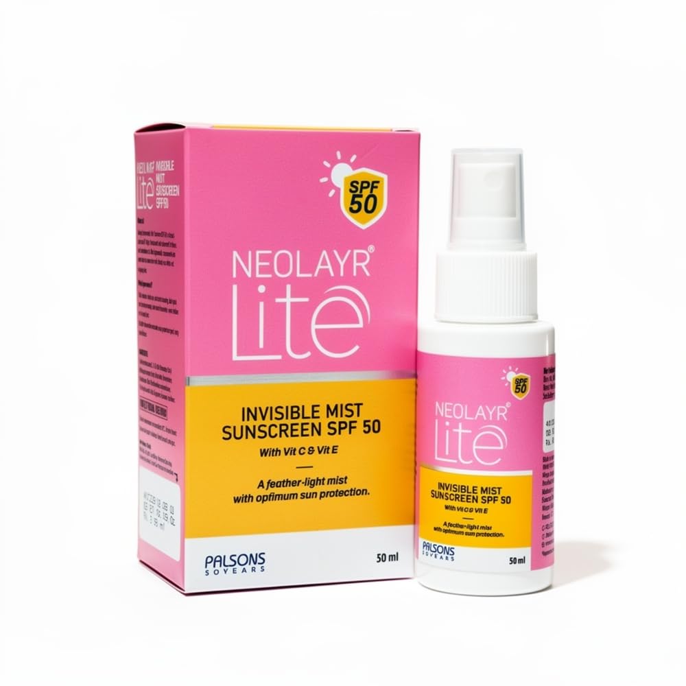 NEOLAYR Lite Invisible Mist Sunscreen SPF 50 | Weightless Spray with Vitamin C & E | Broad Spectrum UVA/UVB Protection | Hydrating & Refreshing