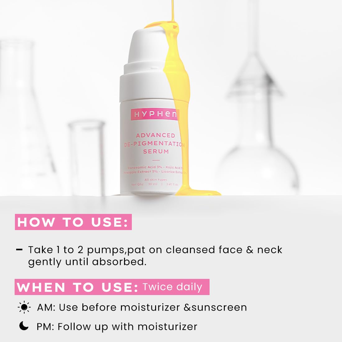 Hyphen Advanced Pigmentation Serum with usage instructions on a white background
