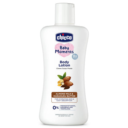 Chicco Baby Moments Body Lotion 200ml | Almond Milk & Murumuru Butter | Quick Absorb Formula with Natural Ingredients for Ultra Soft Skin | Dermatologically Tested | Parabens & Phenoxyethanol Free
