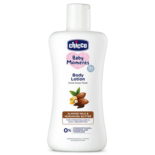 Chicco Baby Moments Body Lotion 200ml | Almond Milk & Murumuru Butter | Quick Absorb Formula with Natural Ingredients for Ultra Soft Skin | Dermatologically Tested | Parabens & Phenoxyethanol Free
