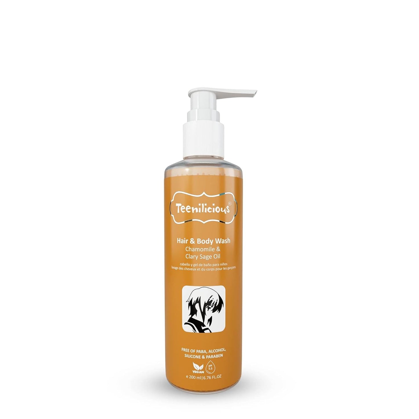Teenilicious Hair & Body Wash With Chamomile & Clary Sage Oil | Body Wash For Men & Women | Free From Alcohol, Silicones, Paraben & Sulphates | All Skin & Hair Type - 200ml