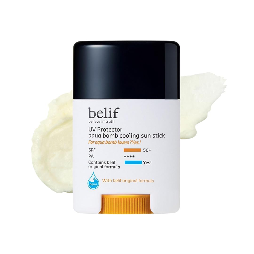 belif UV Protector aqua bomb cooling sun stick packaging on a white background