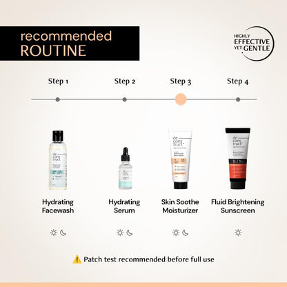 Skincare routine diagram with products and steps on a beige background