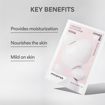 Innisfree Ceramide Active Sheet Mask 25ml | Korean Hydrating Sheet Mask with Ceramides | Intensive Moisturization & Skin Barrier Repair | Soothes Dry, Sensitive Skin for Soft & Healthy Glow