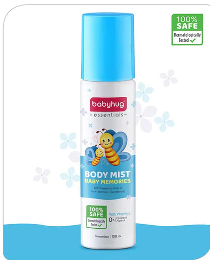Babyhug Baby Memories Body Mist - 150ml | Hydrate on-the-go with super-light, fast-absorbing Vitamin E | IFRI Certififed Allergen Free Fragrance