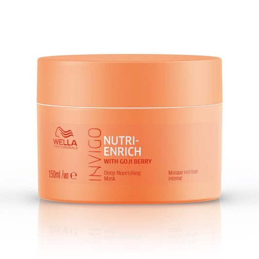 Orange jar of Wella Invigo Nutri-Enrich hair mask on a white background