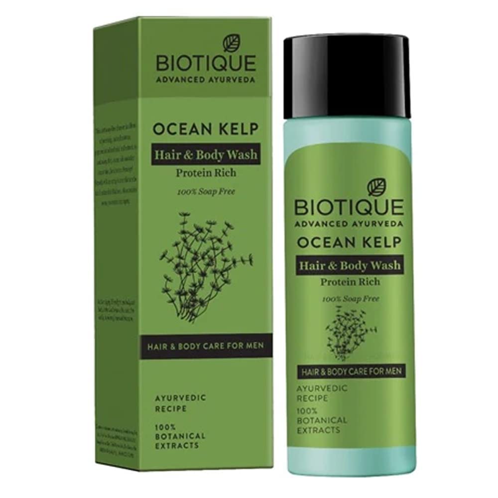 Biotique Ocean Kelp Hair & Body Wash packaging on a white background