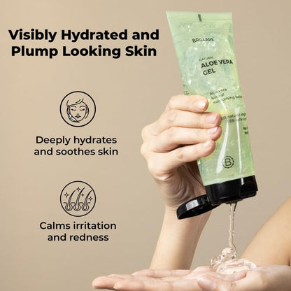 Brillare Aloe Vera Gel for Skin, Face & Hair | Natural Hydration, Soothing & Frizz Control | Pure Aloe Vera Gel for Glowing Skin & Smooth Hair