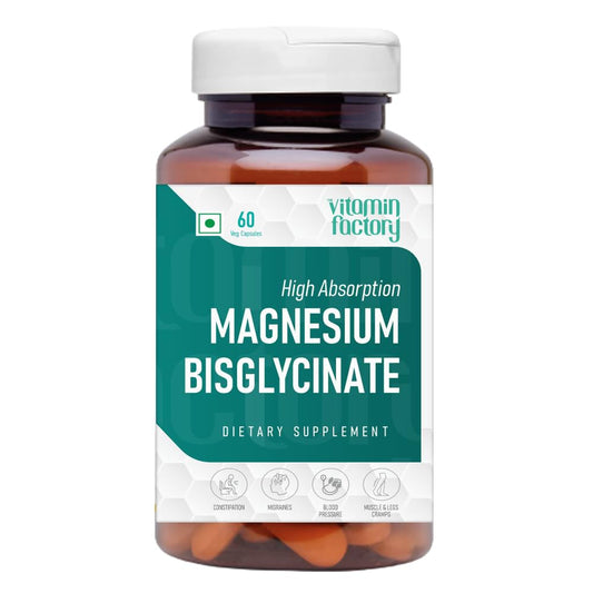The Vitamin Factory Magnesium Bisglycinate Supplement - High Absorption Magnesium Supplements For Both Men & Women, Supports Sleep, Muscles & Nerve Health Supplements, 60 Vegetable Capsules