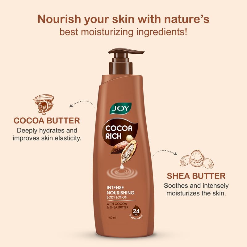 Joy Cocoa Rich Intense Nourishing Winter Body Lotion (600ml) | 24 Hour Nourishment | With Shea Butter & Cocoa Butter | Suitable for Normal to Dry Skin | Non Sticky & Non Greasy Lightweight