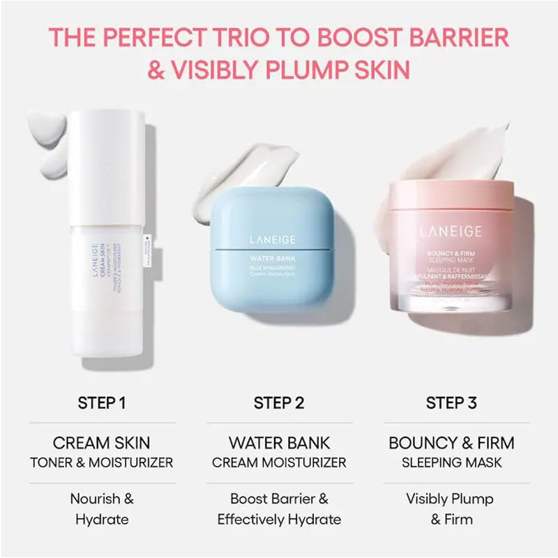 LANEIGE Bouncy&Firm Face Sleeping Mask with Collagen | Barrier Boosting Hydration with Peony & Collagen Complex | Gel Texture Collagen Cream | Night Cream for Glowing Skin