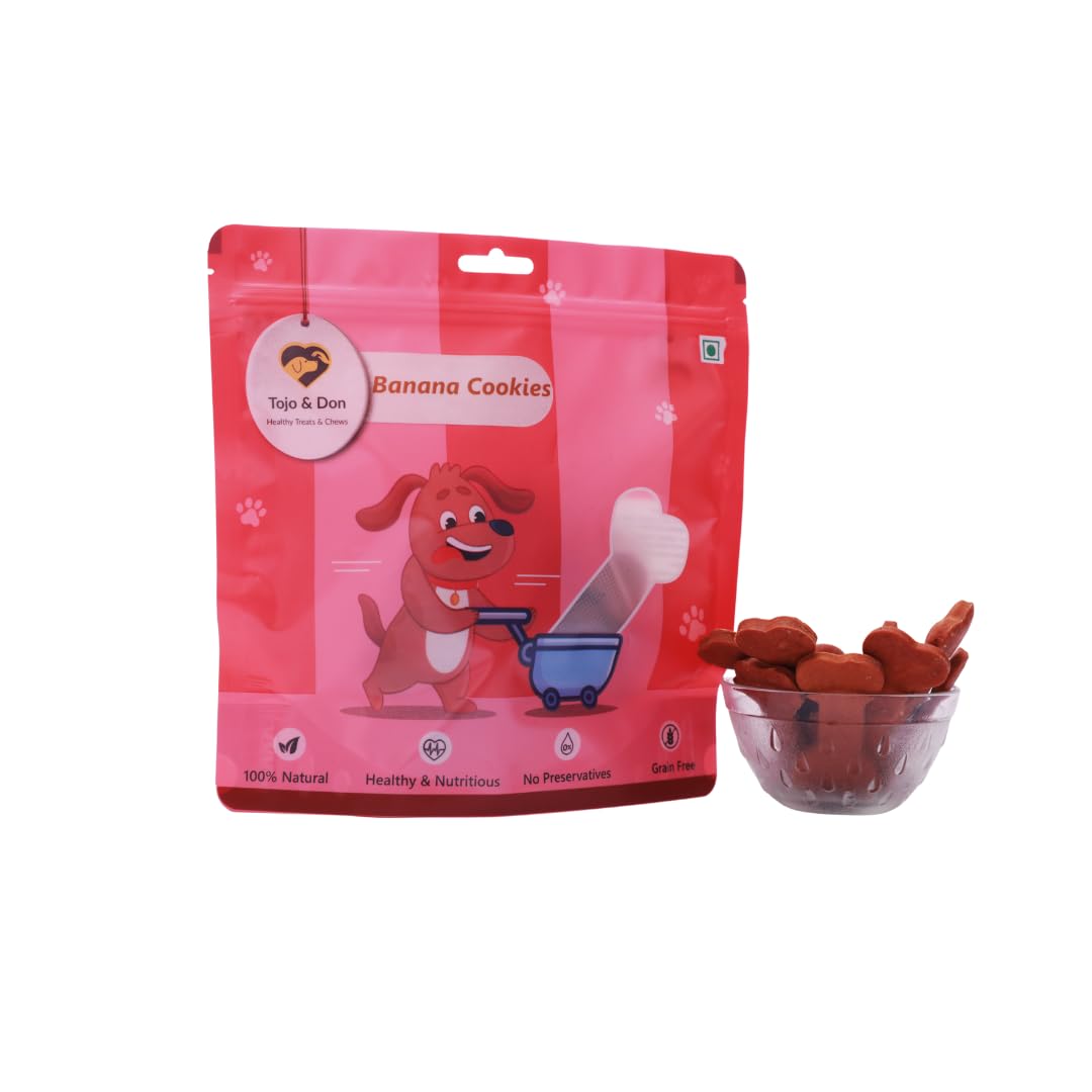 Tojo & Don Banana Cookies- for Dogs (200 GMS) No Preservatives, 100% Veg, Grain Free, Banana Cookies, Healthy Dog Treats for All Sized Dogs, Vacuum Packed, Gluten Free, High Fibre & Easy to Digest.