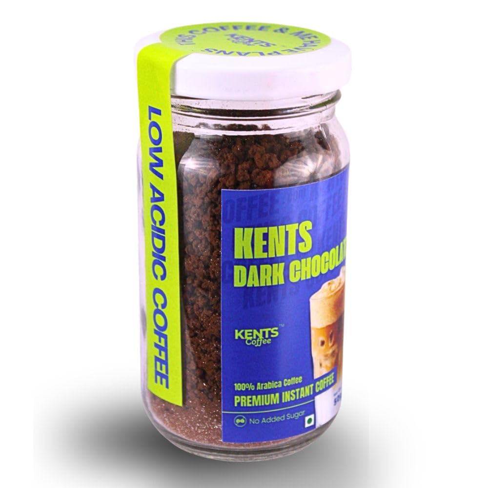 Dark Chocolate Instant Coffee - 50g Glass Jar | 100% Arabica Beans | LOW ACIDIC COFFEE & Gut Friendly | Sugar-Free Mocha Taste | Chikmagalur Powder | No Chicory, No Added Sugar, No Artificial Flavours | Hot & Cold Coffee