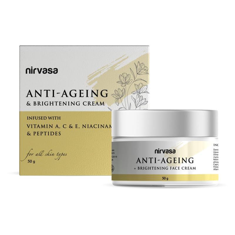 Nirvasa Anti-Ageing & Brightening Cream (50g) | With Niacinamide, Vitamins A & C & Peptides | Reduces Fine Lines & Wrinkles, Boosts Collagen & Skin Elasticity | For Men & Women