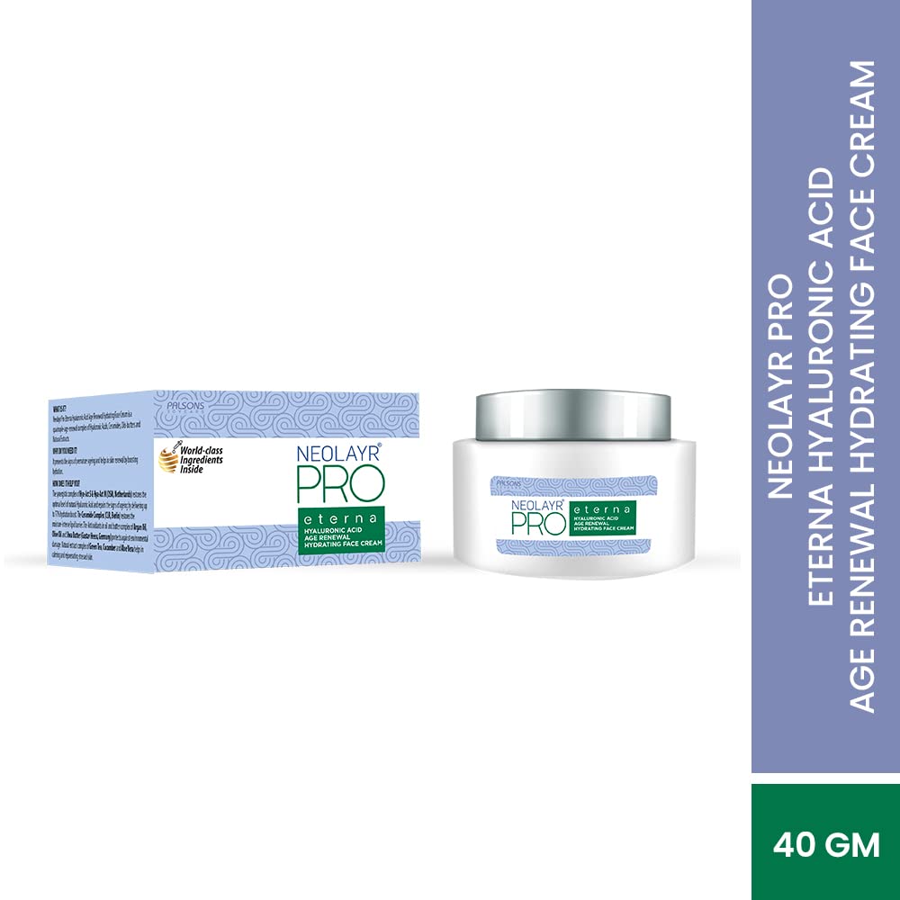 NEOLAYR PRO ETERNA HYALURONIC ACID AGE RENEWAL HYDRATING FACE CREAM | With Hyaluronic Acid, Ceramide Complex | Prevents Premature Signs of Ageing | Lifts & Plumps up the skin | 40 GM