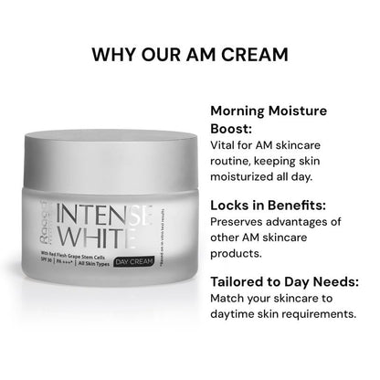 Raaga Professional Intense White Day Cream | Red Flesh Grape Stem Cells | SPF 30 PA+++ | Nourished Skin All Day | All Skin Types, Phthalate Free, Sulphate Free (50 gm)