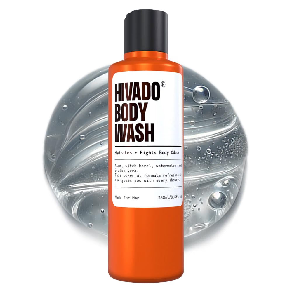 HIVADO Men’s Body Wash - 250ml | Deep Cleansing Shower Gel with Aloe Vera & Alum | De-Tan Formula | Odour Control & Sweat Protection | Sulfate-Free | Fresh Long-Lasting Fragrance