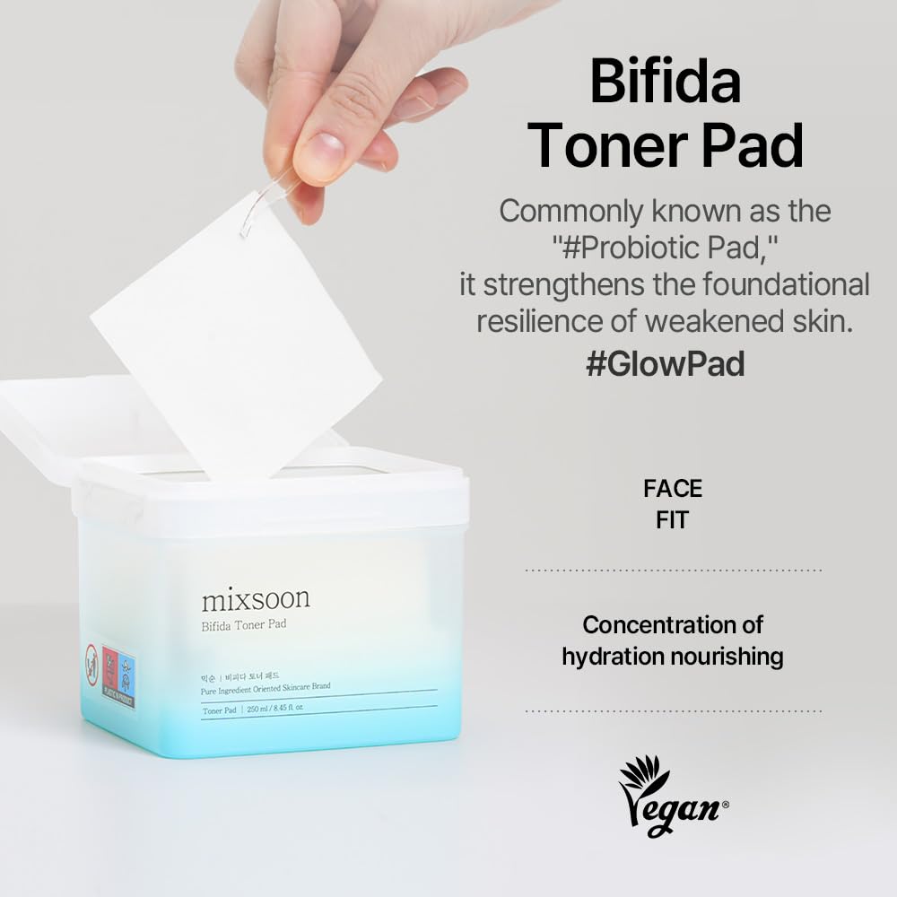 Mixsoon Bifida Toner Pad (250ml) Hydrating & Skin Barrier Repair Toner Pads with Bifida Ferment, Hyaluronic Acid, Deep Moisture, Anti-Irritation & Texture-Smoothing Daily Essence Pads for All Skin Types, Korean Skincare