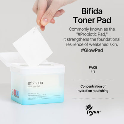 Mixsoon Bifida Toner Pad (250ml) Hydrating & Skin Barrier Repair Toner Pads with Bifida Ferment, Hyaluronic Acid, Deep Moisture, Anti-Irritation & Texture-Smoothing Daily Essence Pads for All Skin Types, Korean Skincare