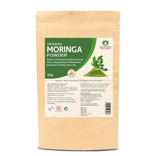 Zephivo Maharishi Ayurveda Organic Moringa Powder , Certified Organic Moringa Churna from Pure Moringa Leaves for Skin & Hair Health, Detoxification and Natural Source of Protein
