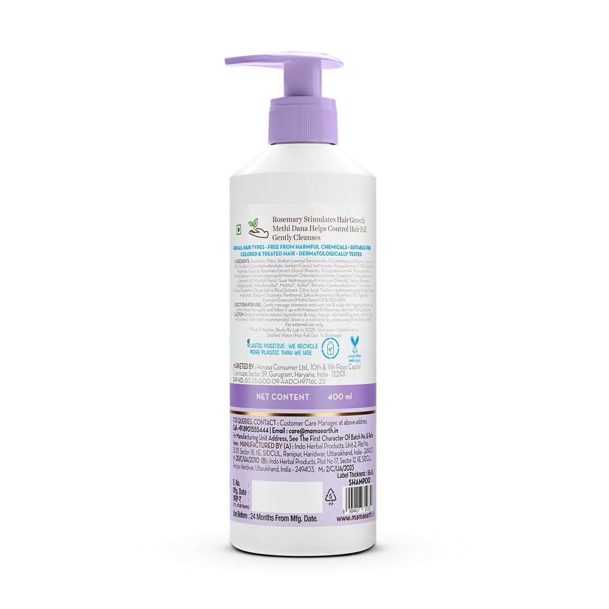 Mamaearth Rosemary Anti-Hair Fall Shampoo With Rosemary & Methi Dana | For Reducing Hair Loss & Breakage | Up To 94% Stronger Hair* | Up To 93% Less Hair Fall | For Men & Women | 400 ml