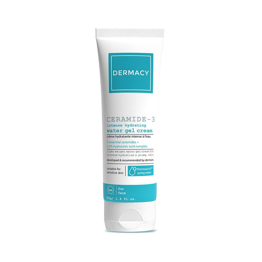 Dermacy Ceramide - 3 Intense Hydrating Water Gel Face Cream | Lightweight Cream For Intense Hydration & Plump Skin | 3 - Essential Ceramides + 2.5% Hyaluronic Acid Complex + ThermoActiv Spring Water | Suitable For Sensitive Skin | 50ml