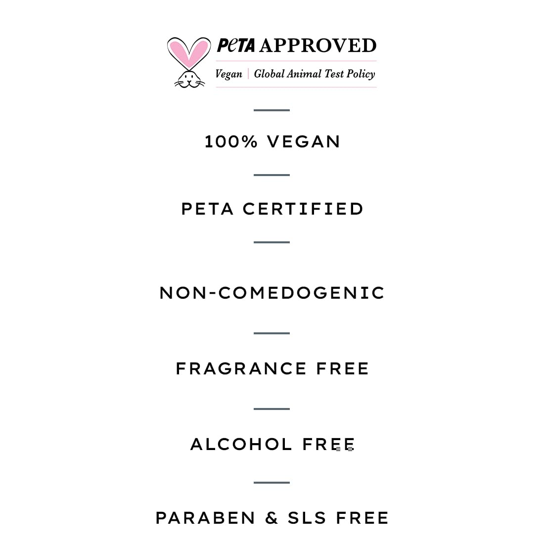 PETA-approved product label with certification details on a white background