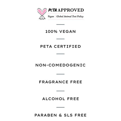 PETA-approved product label with certification details on a white background