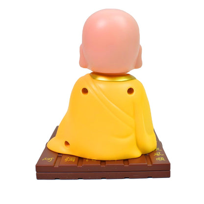 Big Solar Powered Sitting Buddha Statue - Shaking Head Buddha Monk Statue for Car Dashboard, Home & Office Desktop, Health Wealth & Prosperity, Peaceful Meditation Ornament (1Pc - Yellow)