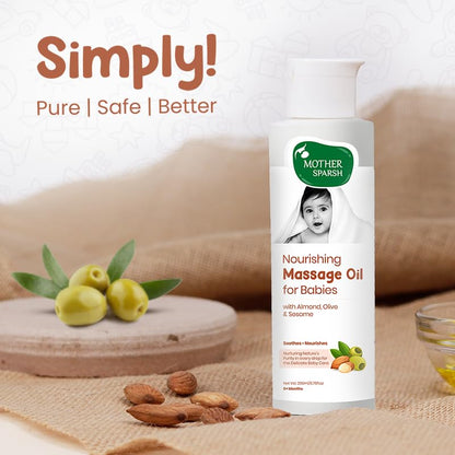 Mother Sparsh Nourishing Baby Massage Oil -100ml | With Almond & Avocado Oil | Non Sticky & Moisturizing Baby Oil for New Born