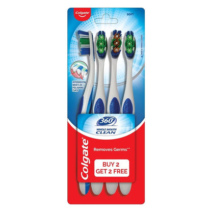 Colgate Visible White O2, Teeth Whitening Toothpaste, Peppermint Sparkle, 50g & Colgate 360 Whole Mouth Clean Toothbrush - 4 Pcs (Buy 2 Get 2 Free)